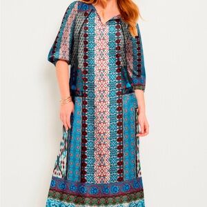 Halcion Boho Maxi Dress w/ Tassel Tie V Neck & 3/4 Sleeves- Wms plus sz 30/32